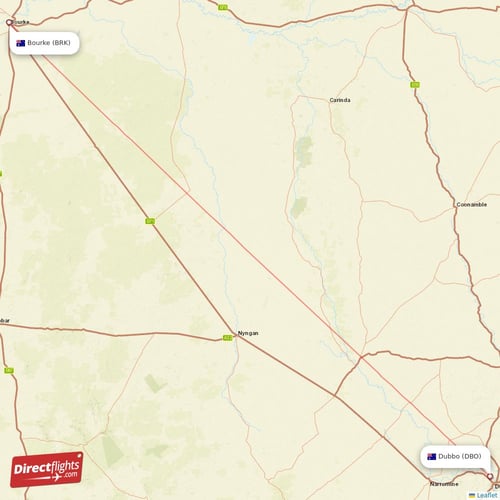 Bourke - Dubbo direct flight map