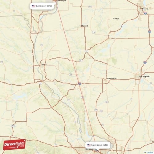 Burlington - Saint Louis direct flight map