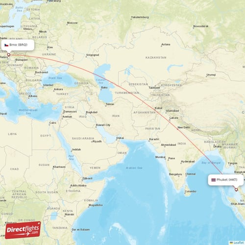 Brno - Phuket direct flight map