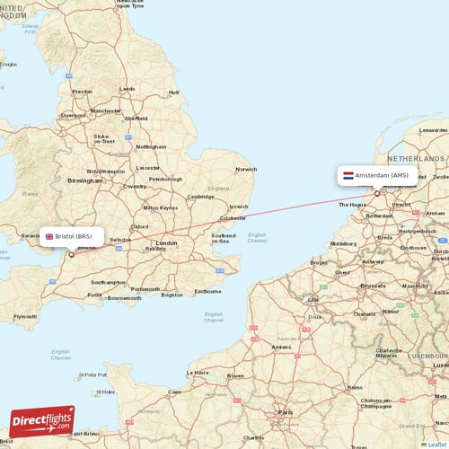 Bristol - Amsterdam direct flight map