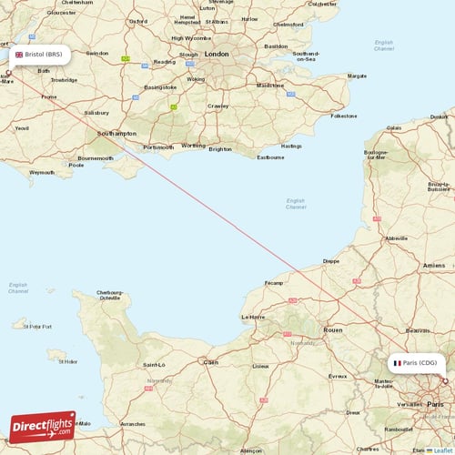Bristol - Paris direct flight map