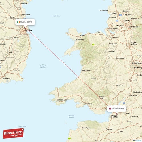 Bristol - Dublin direct flight map