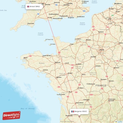 Bristol - Bergerac direct flight map