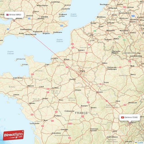 Bristol - Geneva direct flight map