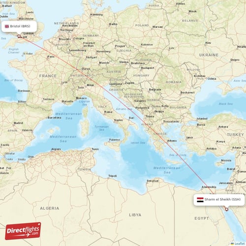 Bristol - Sharm el Sheikh direct flight map
