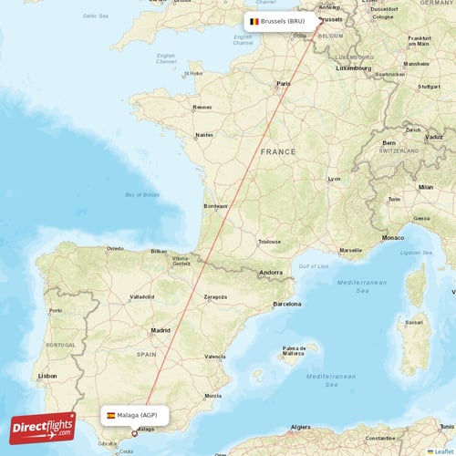 Brussels - Malaga direct flight map