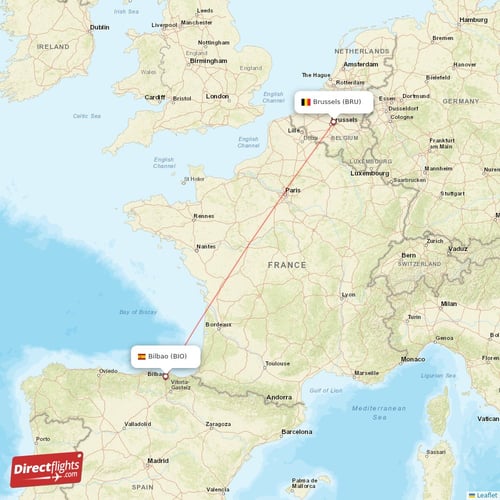 Brussels - Bilbao direct flight map