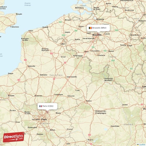 Brussels - Paris direct flight map