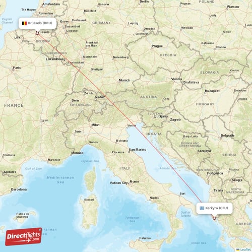 Brussels - Kerkyra direct flight map