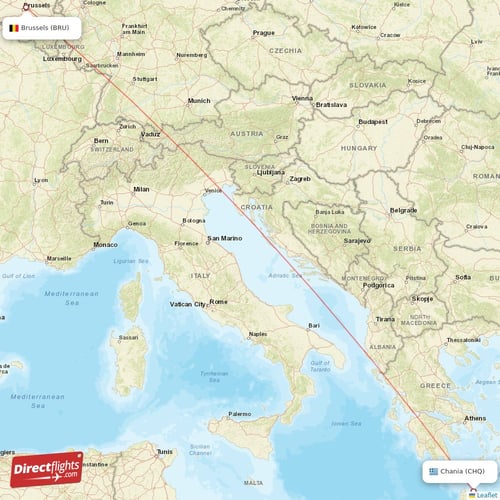 Brussels - Chania direct flight map