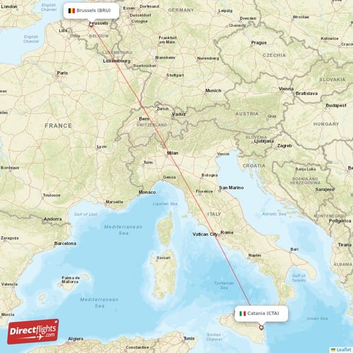 Brussels - Catania direct flight map