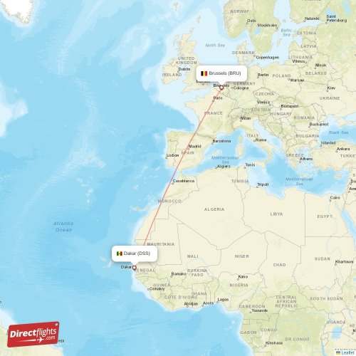 Brussels - Dakar direct flight map