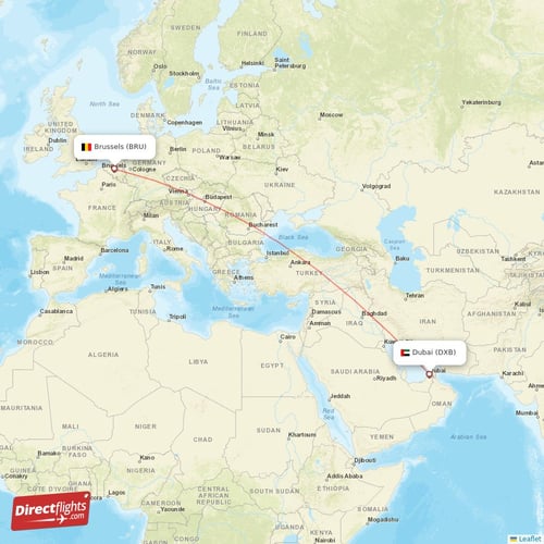 Brussels - Dubai direct flight map