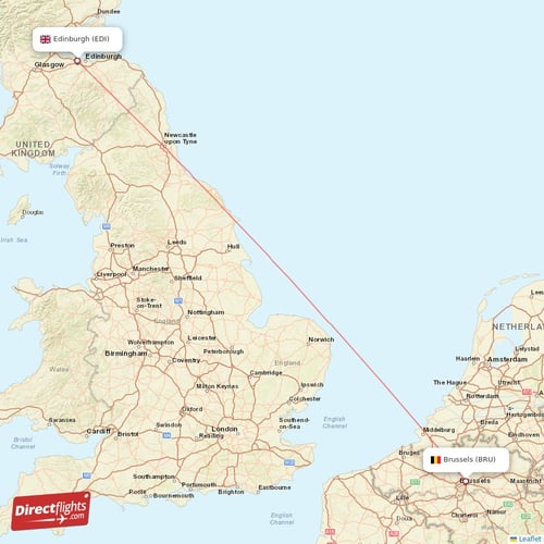 Brussels - Edinburgh direct flight map