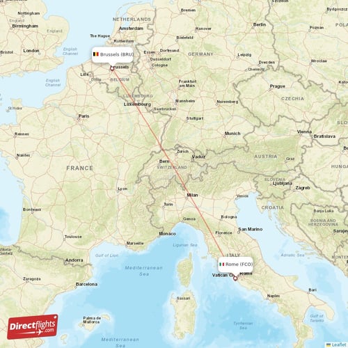 Brussels - Rome direct flight map