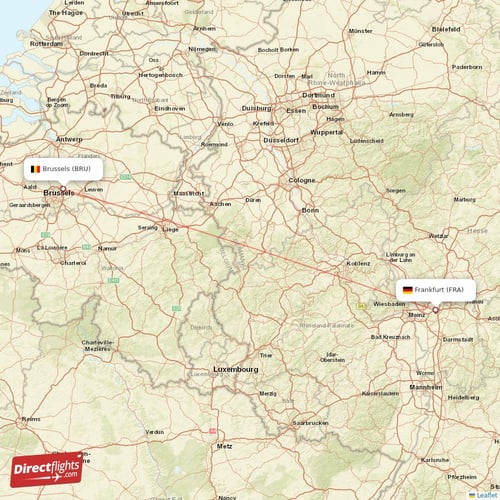Brussels - Frankfurt direct flight map