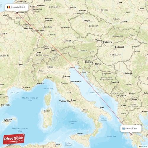 Brussels - Patras direct flight map