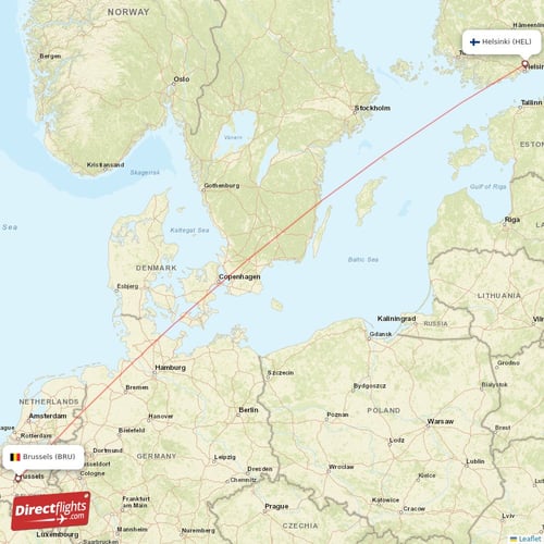 Brussels - Helsinki direct flight map