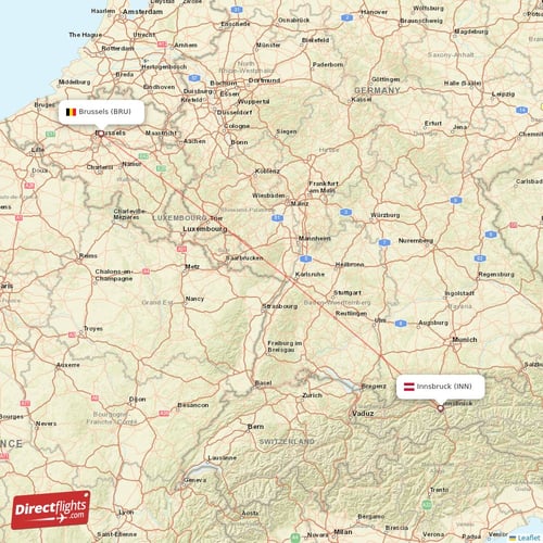 Brussels - Innsbruck direct flight map