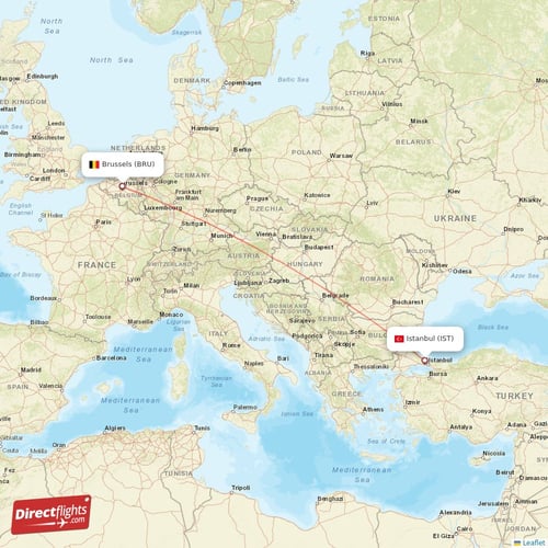 Brussels - Istanbul direct flight map
