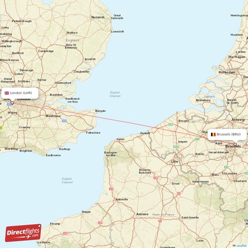 Brussels - London direct flight map