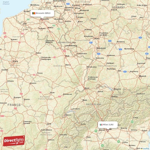 Brussels - Milan direct flight map