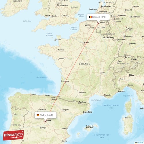Brussels - Madrid direct flight map