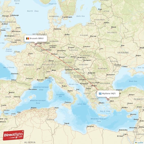 Brussels - Mytilene direct flight map