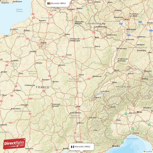 Brussels - Marseille direct flight map