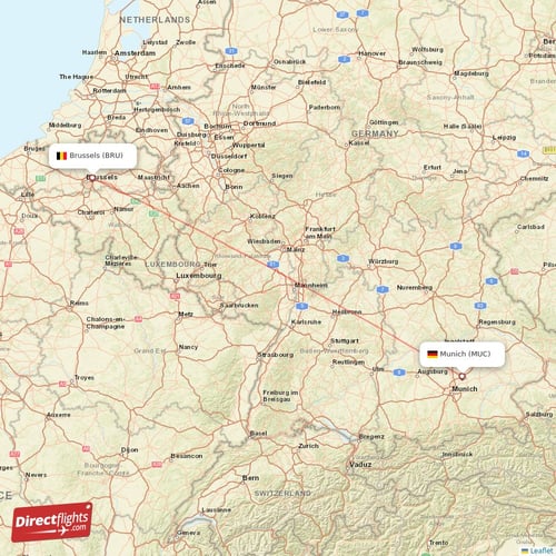 Brussels - Munich direct flight map