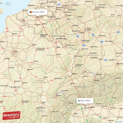 Brussels - Milan direct flight map