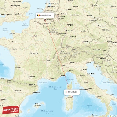 Brussels - Olbia direct flight map