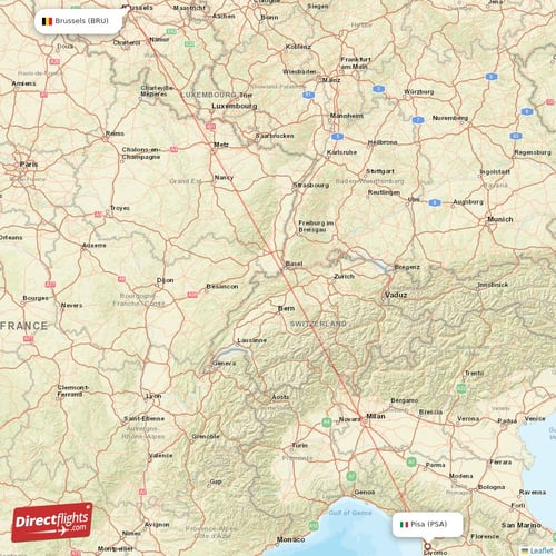 Brussels - Pisa direct flight map