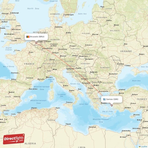 Brussels - Samos direct flight map