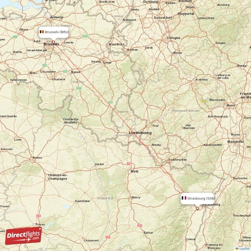Brussels - Strasbourg direct flight map
