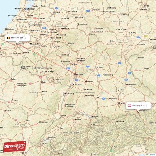 Brussels - Salzburg direct flight map