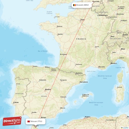 Brussels - Tetouan direct flight map