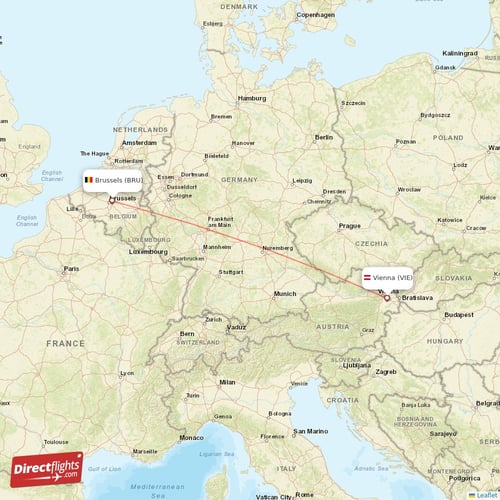 Brussels - Vienna direct flight map
