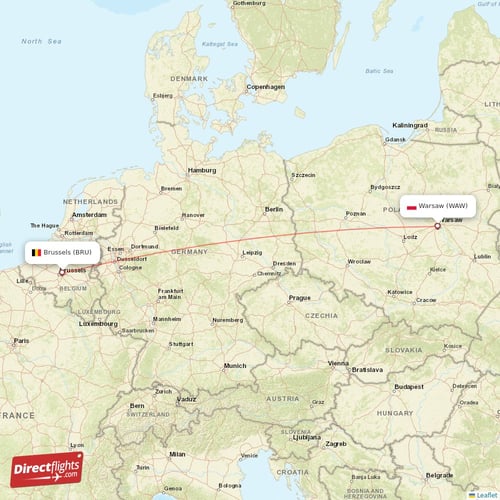Brussels - Warsaw direct flight map
