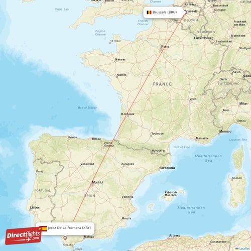 Brussels - Jerez De La Frontera direct flight map