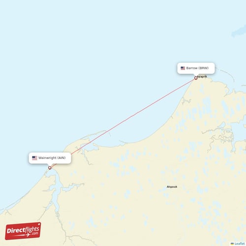 Utqiagvik Barrow - Wainwright direct flight map