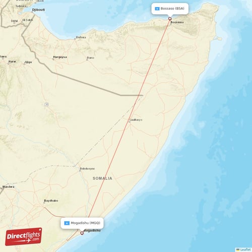 Bossaso - Mogadishu direct flight map