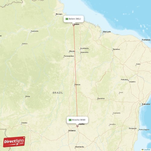 Brasilia - Belem direct flight map