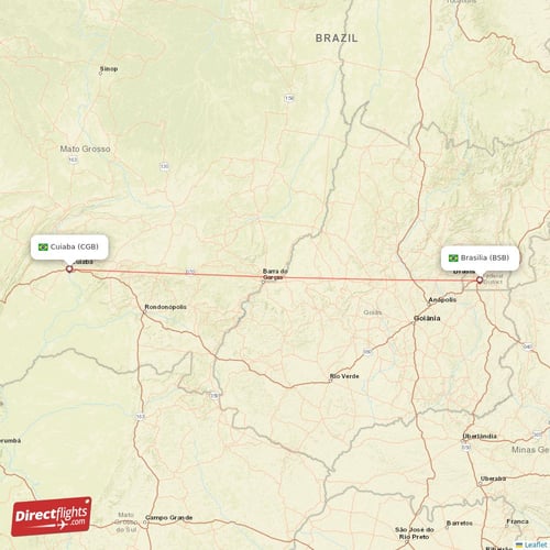 Brasilia - Cuiaba direct flight map
