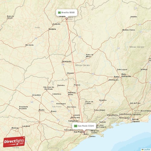 Brasilia - Sao Paulo direct flight map