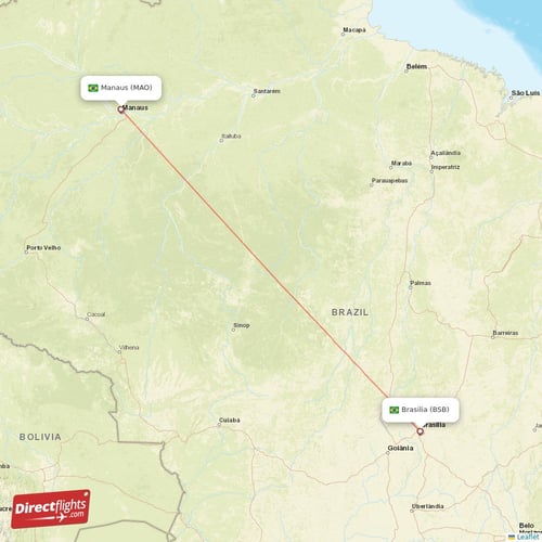 Brasilia - Manaus direct flight map