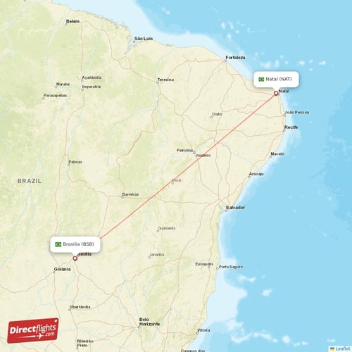 Brasilia - Natal direct flight map