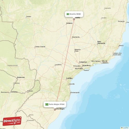 Brasilia - Porto Alegre direct flight map