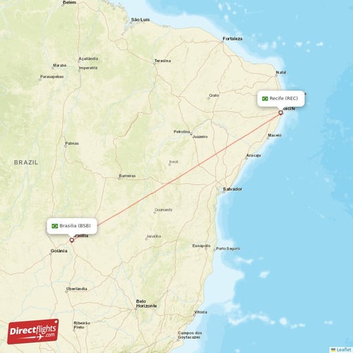 Brasilia - Recife direct flight map