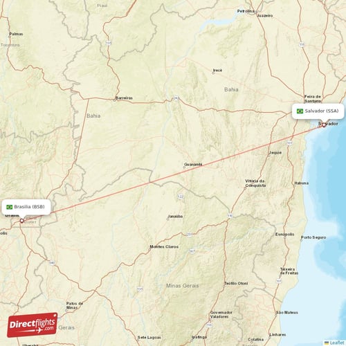 Brasilia - Salvador direct flight map
